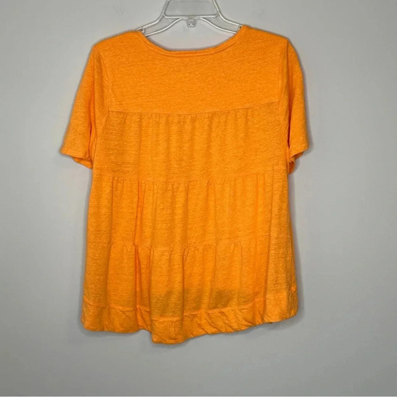 Chicos 100% Linen Orange tiered Back short sleeve Blouse Top size 2 (Large) - Picture 8 of 10